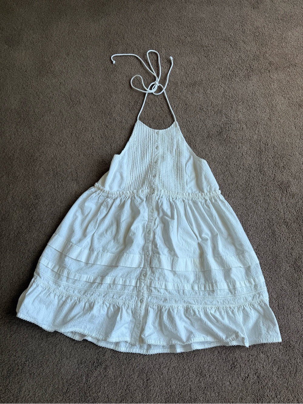 Free People White Halter Tie Tiered Button-Front Dress